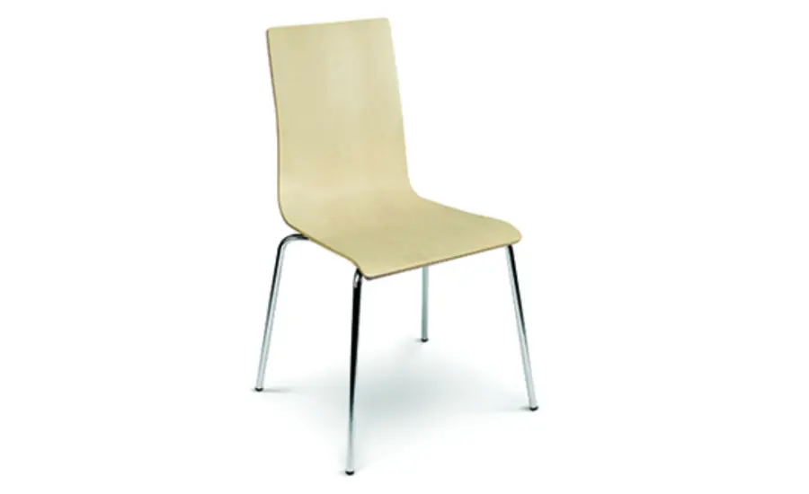 CAFE VII Bistro chair with chrome legs and one piece plywood seat and backrest. 1 CAFE VII Bistro chair with chrome legs and one piece plywood seat and backrest.