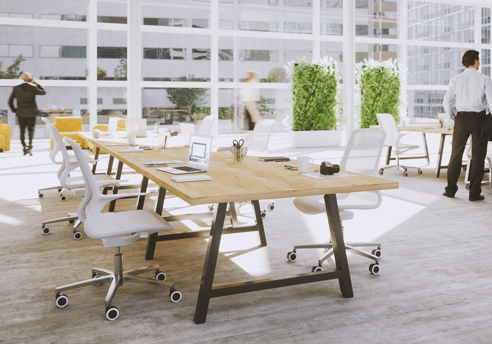 COHESION Coworking table with 38mm tops and metal or wooden A arch shaped legs 1 COHESION Coworking table with 38mm tops and metal or wooden A arch shaped legs