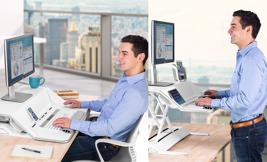 Fellowes Sit/Stand Workstation, Height Adjustable, 2 Work Surfaces, Charge Slot 4 Fellowes Sit/Stand Workstation, Height Adjustable, 2 Work Surfaces, Charge Slot - Image 4