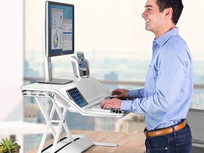Fellowes Sit/Stand Workstation, Height Adjustable, 2 Work Surfaces, Charge Slot