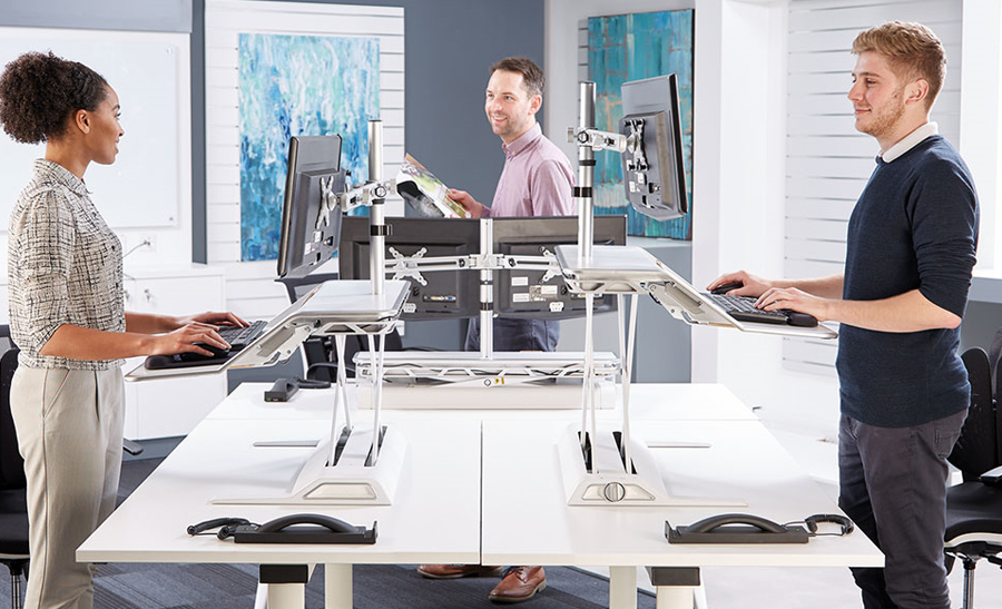 Fellowes Sit/Stand Workstation, Height Adjustable, 2 Work Surfaces, Charge Slot 2 Fellowes Sit/Stand Workstation, Height Adjustable, 2 Work Surfaces, Charge Slot - Image 2
