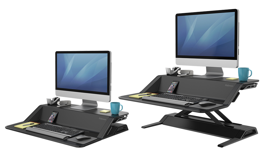 Fellowes Sit/Stand Workstation, Height Adjustable, 2 Work Surfaces, Charge Slot 6 Fellowes Sit/Stand Workstation, Height Adjustable, 2 Work Surfaces, Charge Slot - Image 6
