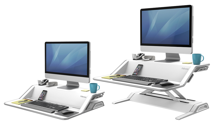 Fellowes Sit/Stand Workstation, Height Adjustable, 2 Work Surfaces, Charge Slot 5 Fellowes Sit/Stand Workstation, Height Adjustable, 2 Work Surfaces, Charge Slot - Image 5