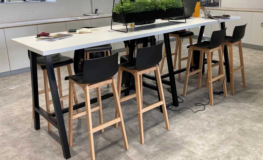 COHESION Coworking High table with 38mm tops, metal or wooden A arch shaped legs 1 COHESION Coworking High table with 38mm tops, metal or wooden A arch shaped legs