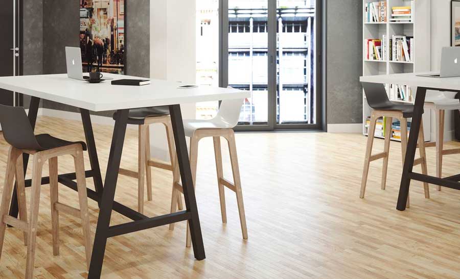 COHESION Coworking High table with 38mm tops, metal or wooden A arch shaped legs 2 COHESION Coworking High table with 38mm tops, metal or wooden A arch shaped legs - Image 2