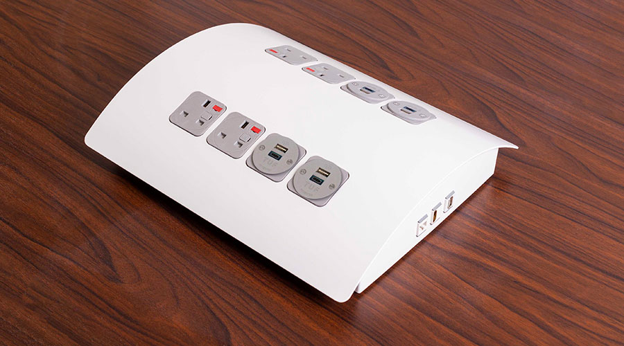 PAGODA Power module with brushed stainless steel finish, USB/data/AV/AC options. 2 PAGODA Power module with brushed stainless steel finish, USB/data/AV/AC options. - Image 2