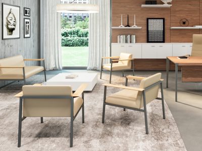 ADO Italian designed Armchairs & Sofas, with metal frames and beech armrests