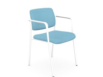 Cube White Chair stack 5 high, both with arms and without