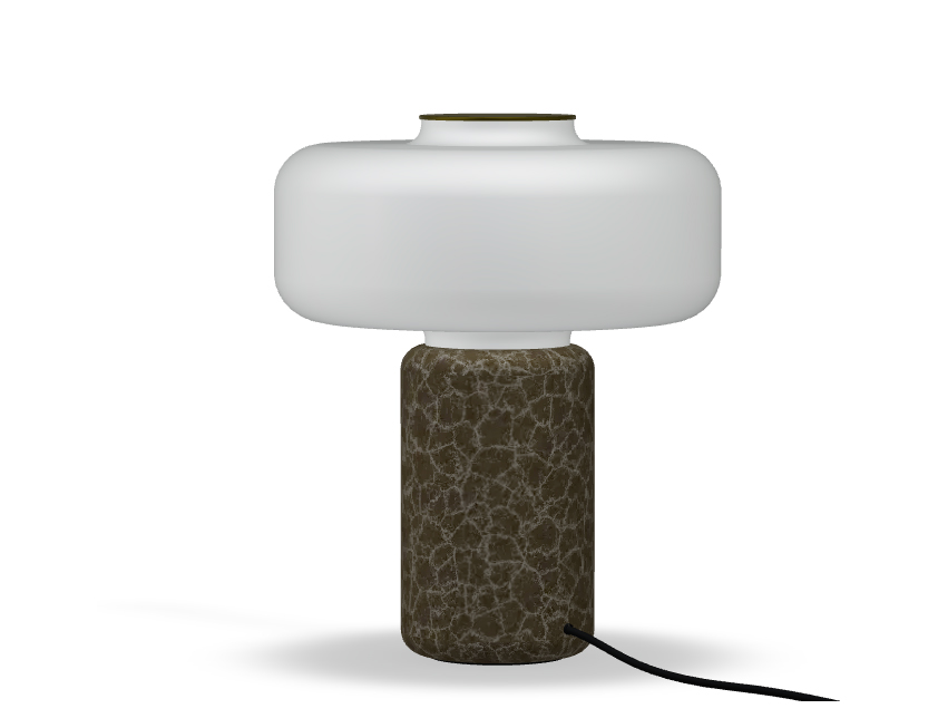 Fonte Table Lamp - Unique Composition of Marble Base and a Frosted Glass Shade 4 Fonte table lamp with marble base and frosted glass shade emitting warm ambient light on a wooden side table