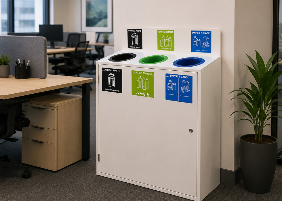 SLIMLINE 3-WAY Recycling Station 1 Paragon Slimline Recycling Bin Station