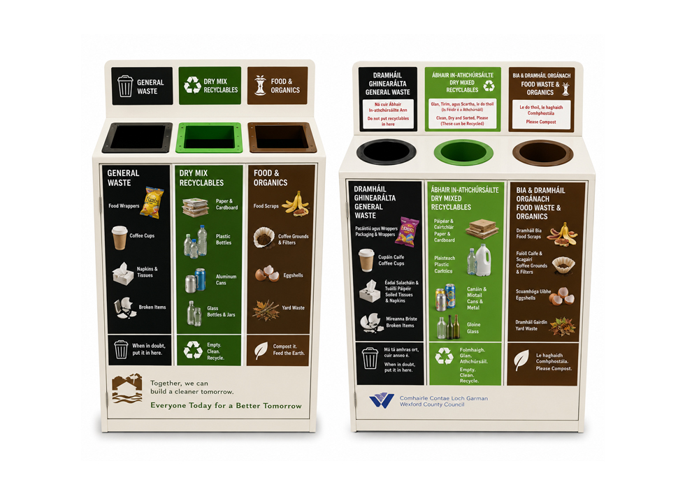SLIMLINE 3-WAY Recycling Station 3 Slimline Recycling Bin - 3 way
