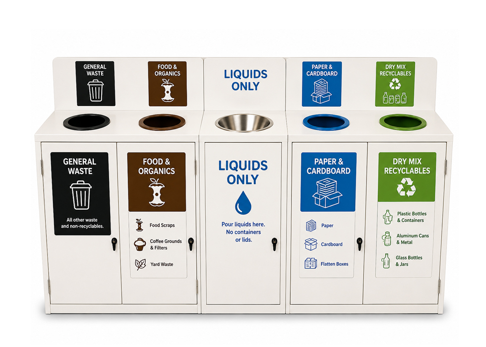 TRINITY 3-WAY Recycling Station 3 Trinity Recycling Bins combined