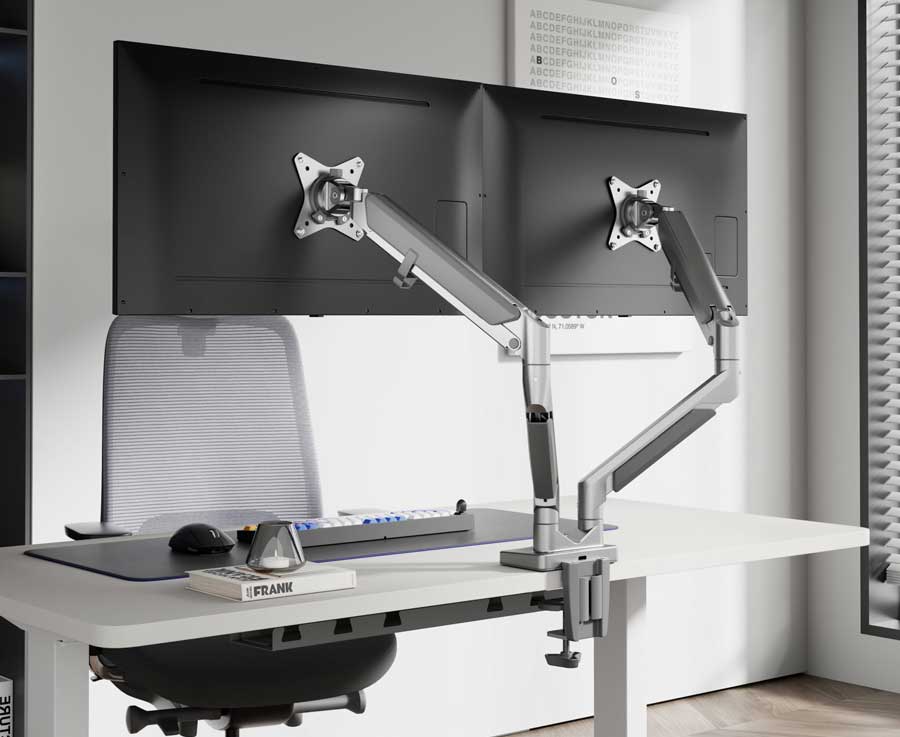 NOVARA – Dual Gas Monitor Arms. Premium Monitor Mounting Solution. 2 Novara Dual Gas Monitor Arm