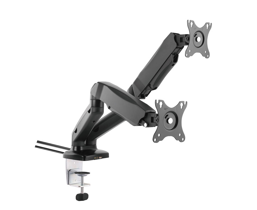 VESTRA- Dual Monitor Arms. Integrated USB, Audio & Microphone Ports. 1 Vestra-Dual-Monitor-Arms